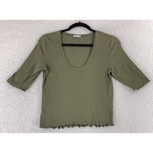 Free‎ People Green Up All Night T-Shirt Womens Short Sleeve Ribbed Size Large